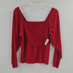 NWT Old Navy Red Smocked Long Sleeve Top Size XL